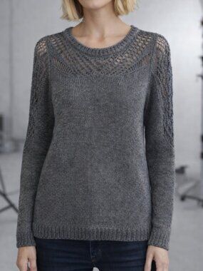 Lucky Brand Gray Crew Neck Sweater with Geometric Pattern